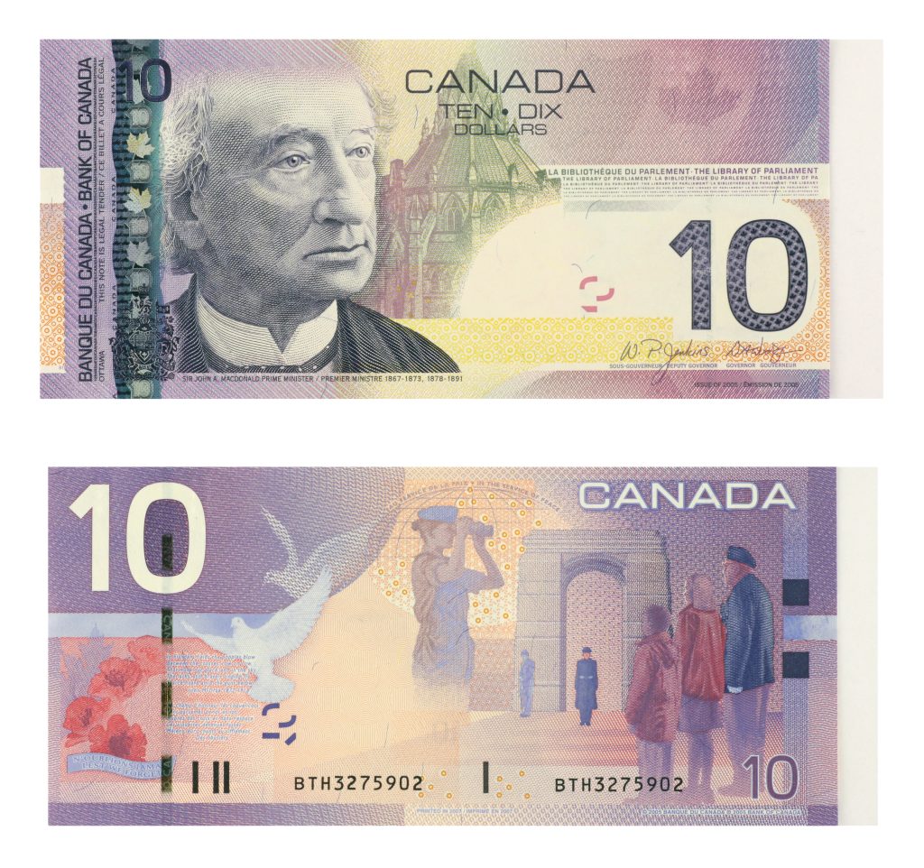 سير جون إيه ماكدونالد يظهر على عملة العشر الدولارات الكندية