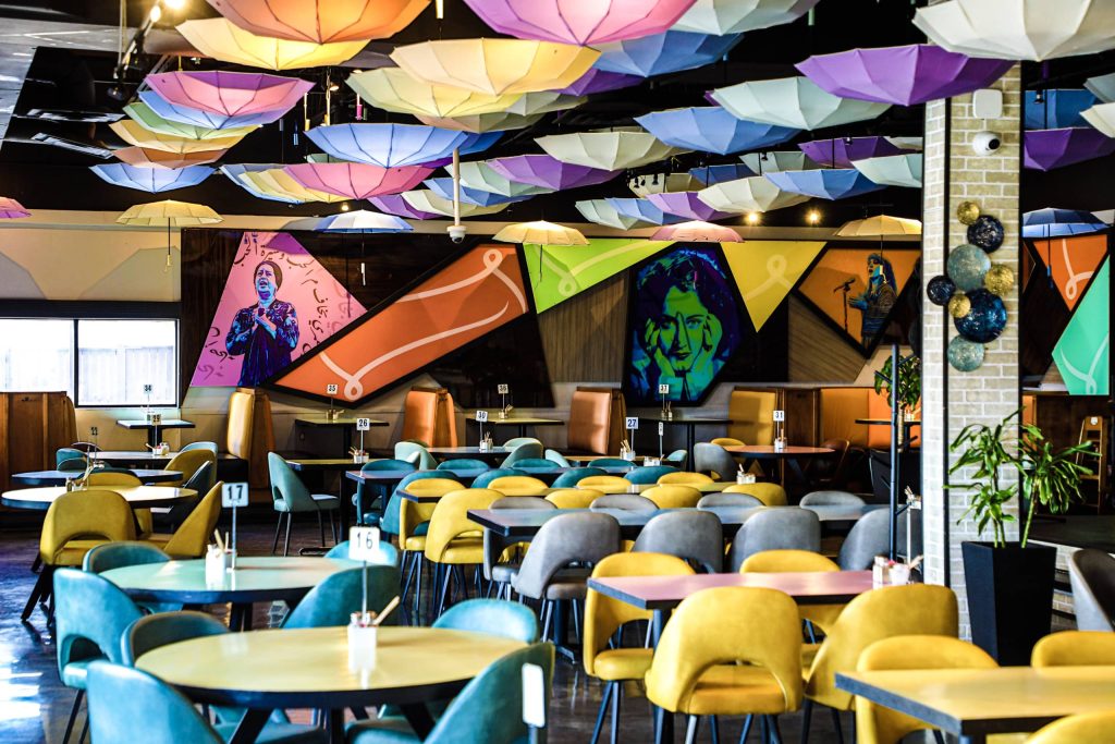 Tables - Chairs - Bright Colors - Colorful Umbrellas - Sama